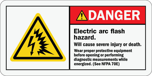 ANSI Danger Electric Arc Flash Hazard Will Cause Severe Injury Or Death Sign Stickers