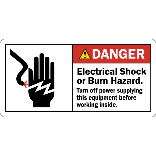 ANSI Danger Electrical Shock Or Burn Hazard Turn Off Power Before Working Inside Sign Stickers with Graphic