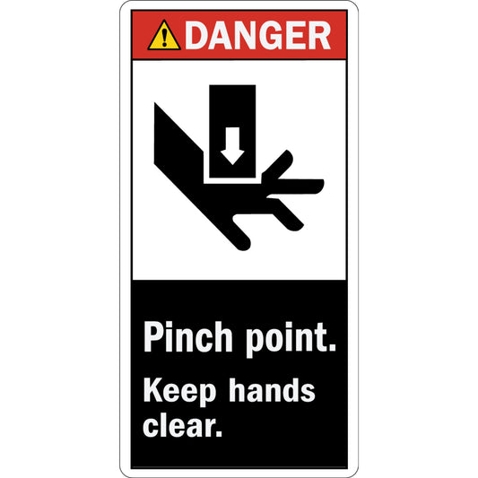 ANSI Danger Hand Crush/Force From Above sign: Pinch Point, Keep Hands Clear Sign Stickers