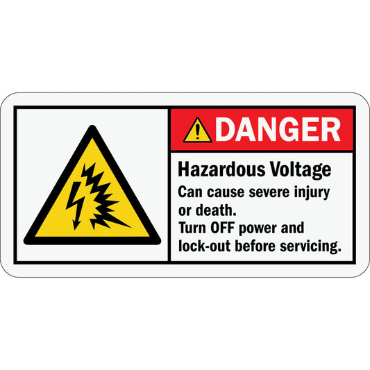 ANSI Danger Hazardous Voltage Can Cause Severe Injury Or Death Turn Off Power And Lock Out Before Servicing Sign Stickers