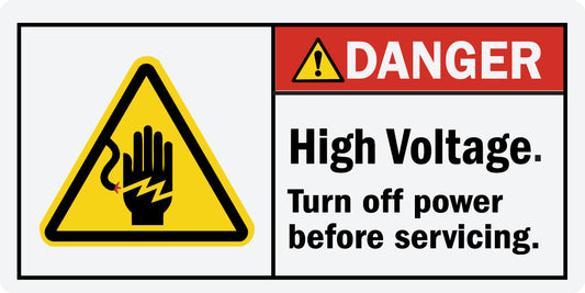 ANSI Danger High Voltage Turn Off Power Before Servicing Sign Stickers with Voltage Hand Shock Symbol