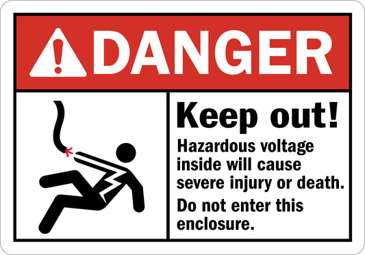 ANSI Danger Keep Out Hazardous Voltage Inside Will Cause Severe Injury Or Death Sign Stickers