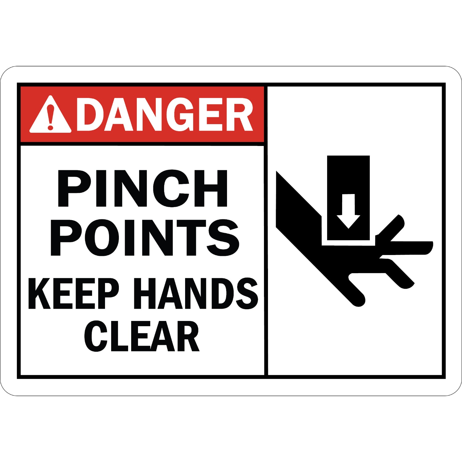 ANSI Danger Pinch Points Watch Your Hands Sign Stickers with Graphic
