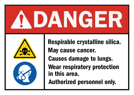 ANSI Danger Respirable Crystalline Silica Authorized Personnel Only Sign Stickers
