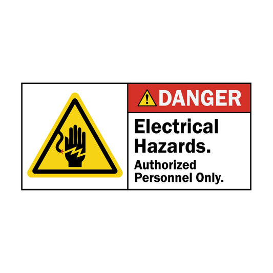 ANSI Danger Electrical Hazards Authorized Personnel Only Sign Stickers with Voltage Hand Shock Symbol