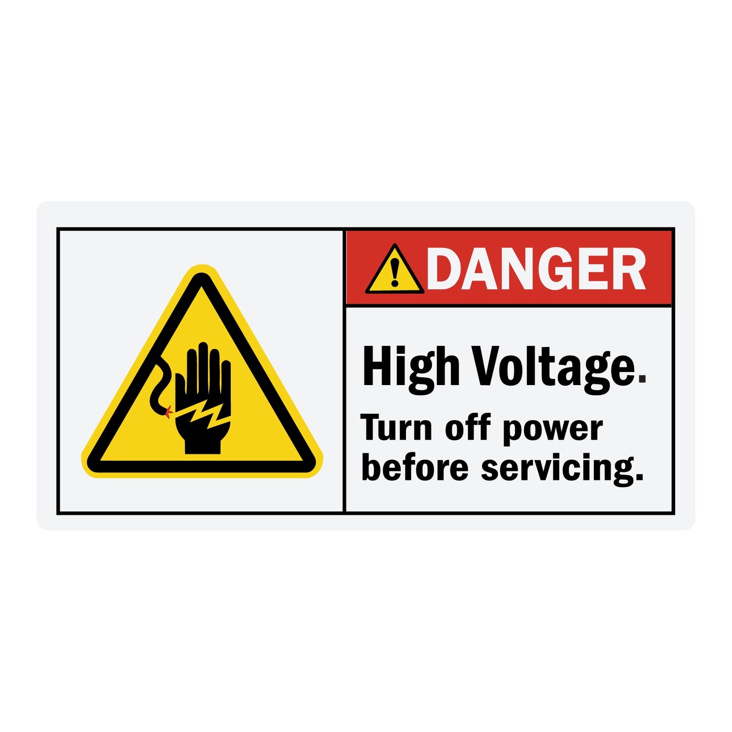 ANSI Danger High Voltage Turn Off Power Before Servicing Sign Stickers with Voltage Hand Shock Symbol