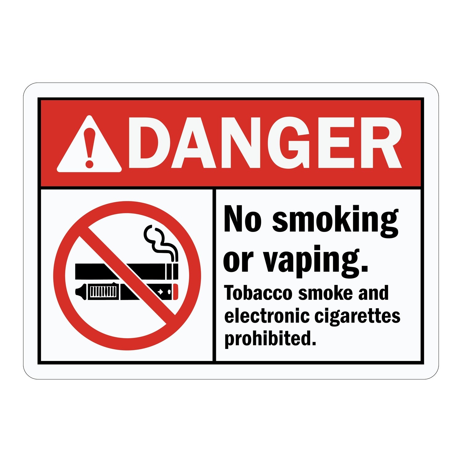 ANSI Danger No Smoking Or Vaping Tobacco Smoke And Electronic Cigarettes Prohibited Sign Stickers
