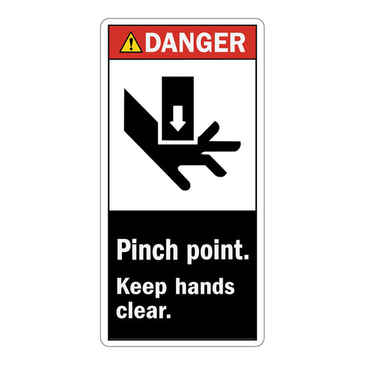 ANSI Danger Hand Crush/Force From Above sign: Pinch Point, Keep Hands Clear Sign Stickers