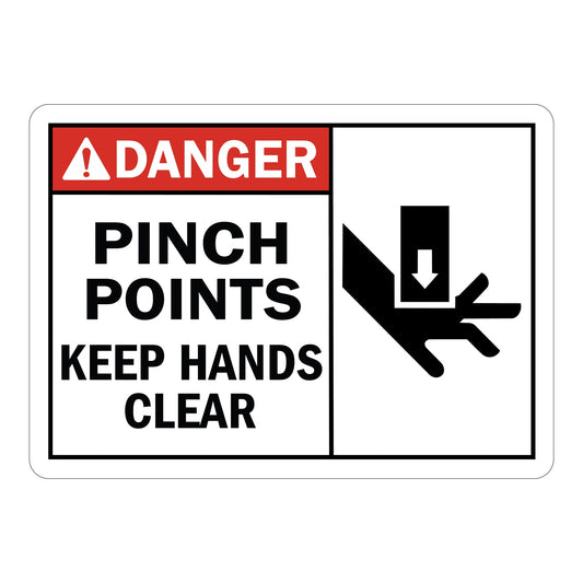 ANSI Danger Pinch Points Watch Your Hands Sign Stickers with Graphic