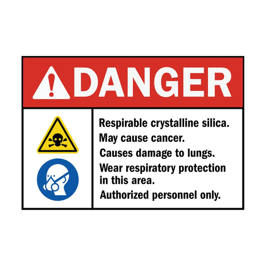 ANSI Danger Respirable Crystalline Silica Authorized Personnel Only Sign Stickers