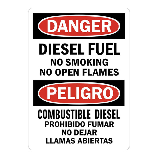 Bilingual OSHA Danger: Diesel Fuel No Smoking No Open Flames