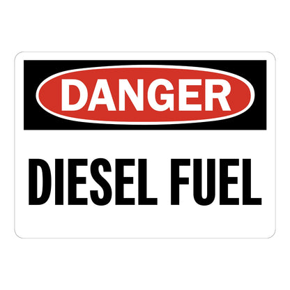 OSHA Danger Diesel Fuel Sign Sticker with white background, red and black DANGER header, and large bold black text warning of flammable fuel hazard