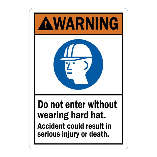 ANSI Warning: Do Not Enter Without Wearing Hard Hat, Accident Could Result in Serious Injury or Death