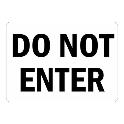 Do Not Enter (Black Text on White) sign stickers: plain white background with large bold black DO NOT ENTER text stacked across two lines, rounded corners.