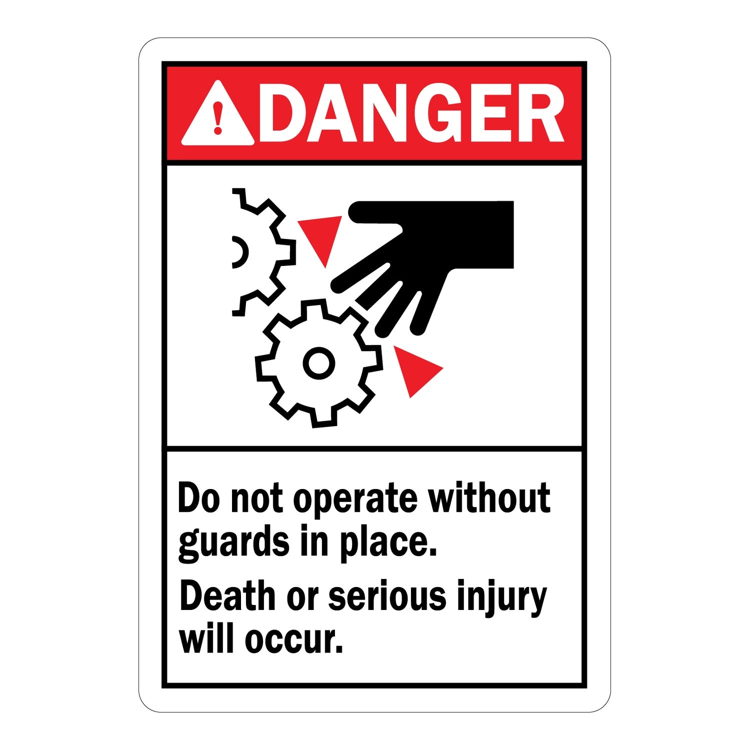 ANSI Danger: Do Not Operate Without Guards In Place – Death Or Serious Injury Will Occur