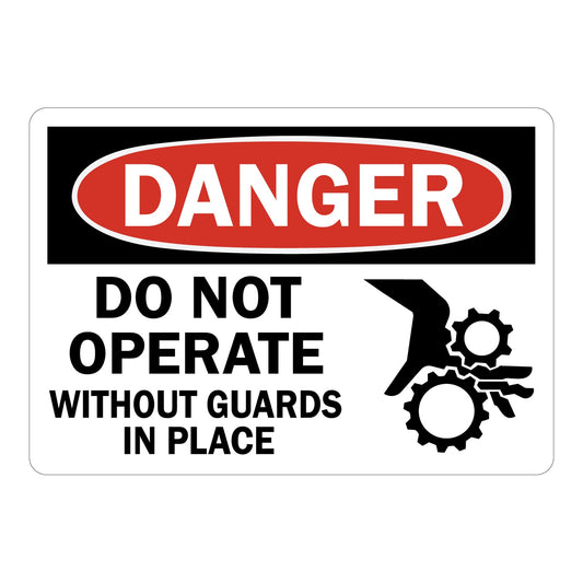 OSHA Danger: Do Not Operate Without Guards In Place with Pinch Point Symbol