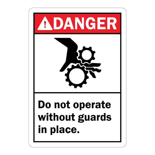 ANSI Danger: Do Not Operate Without Guards In Place with Pinch Point Symbol