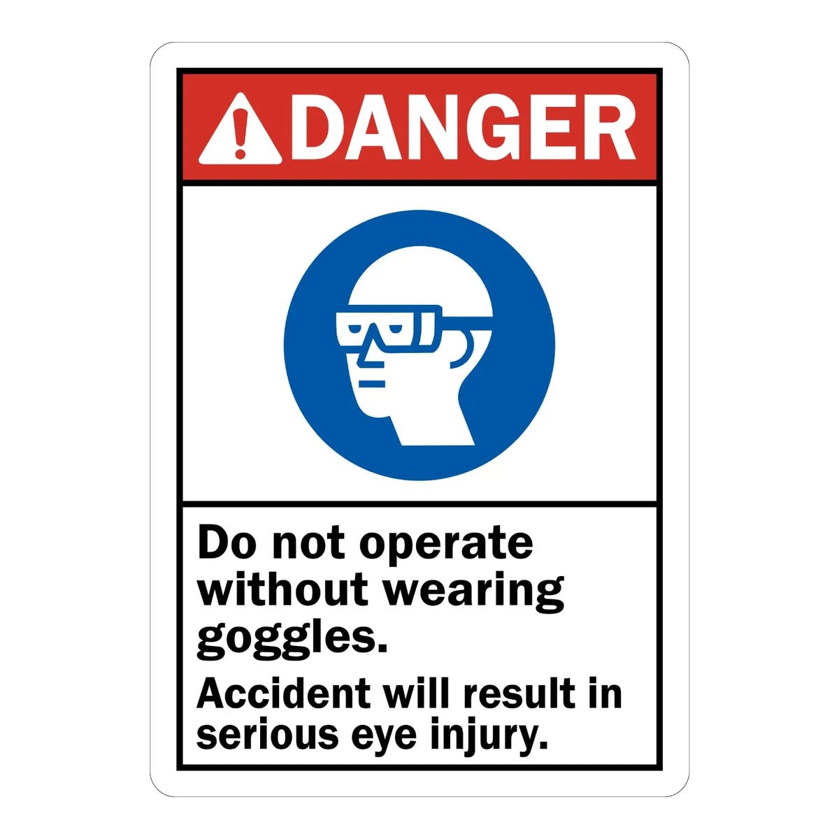 ANSI Danger: Do Not Operate Without Wearing Goggles, Accident Will Result in Serious Eye Injury (With Graphic)