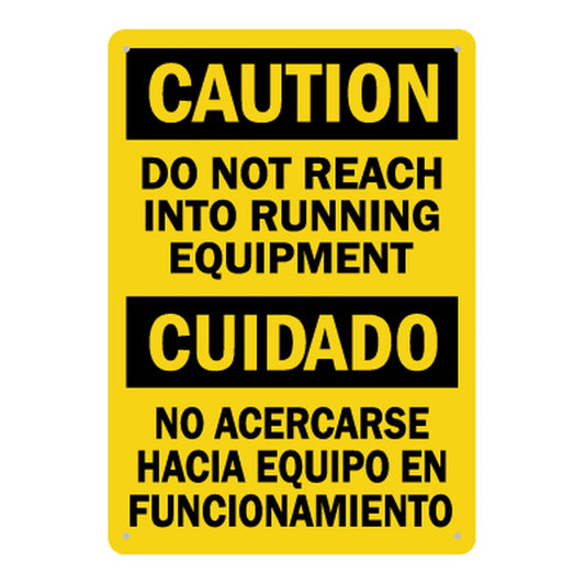 Bilingual OSHA Caution: Do Not Reach Into Running Equipment