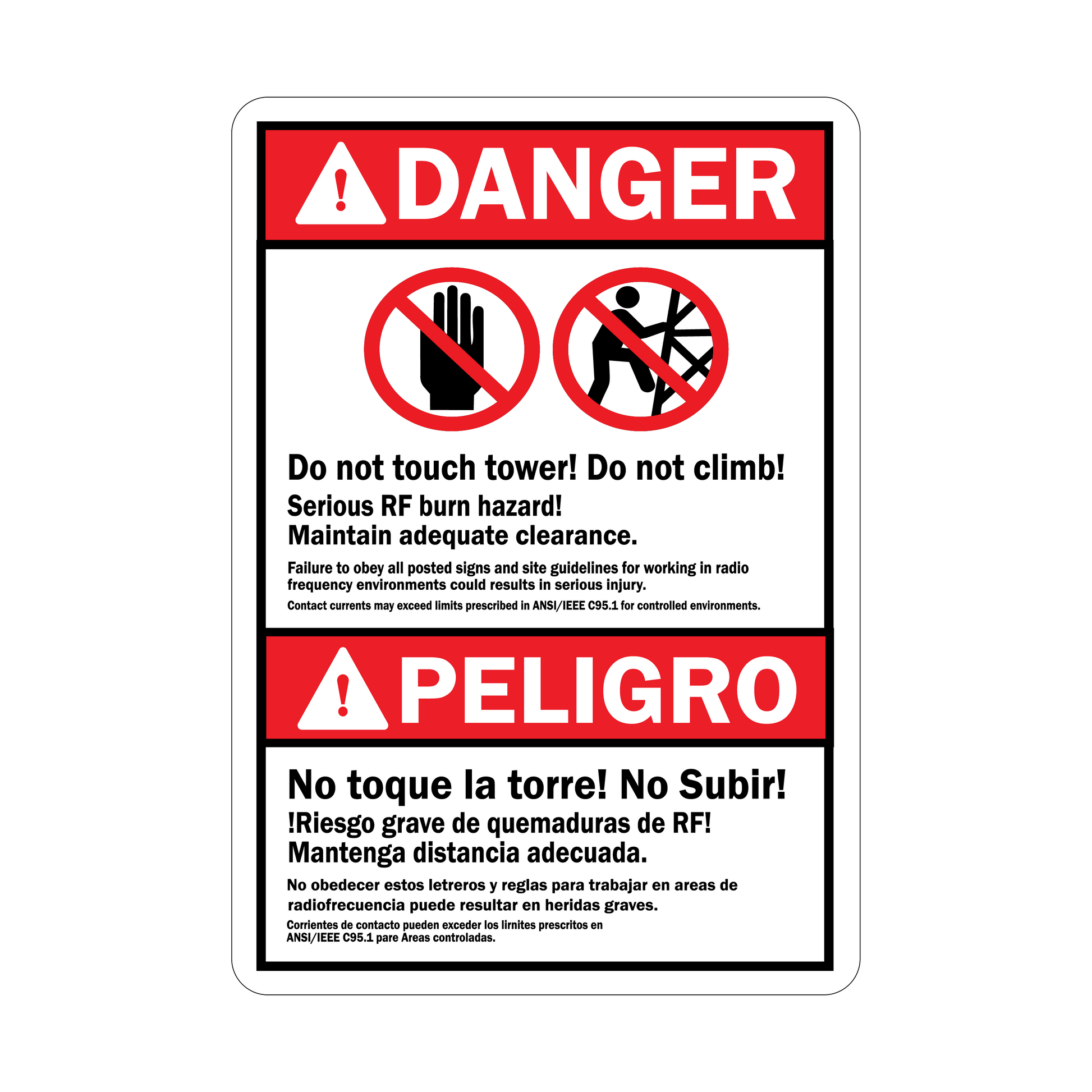 Bilingual ANSI Danger: Do Not Touch Tower! Do Not Climb