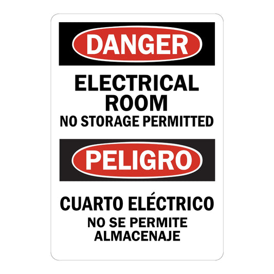 Bilingual OSHA Danger: Electrical Room - No Storage Permitted