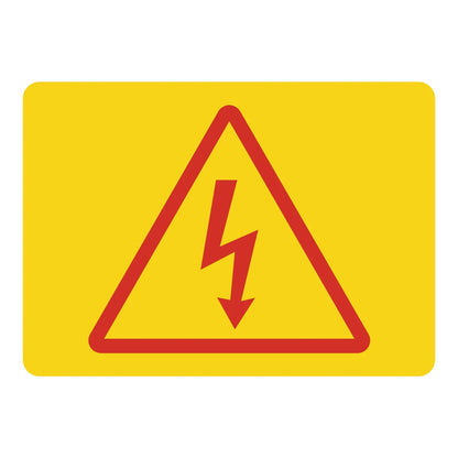 Warning High Voltage: Electric Symbol Sign Sticker with yellow background and red lightning bolt hazard triangle icon, symbolizing electric shock danger without text.