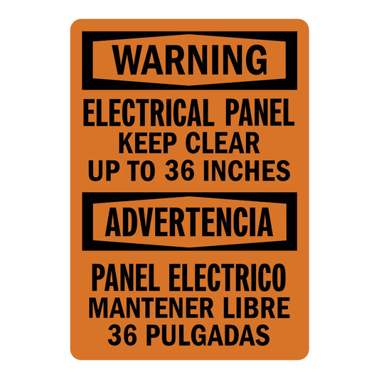 Bilingual OSHA Warning: Electrical Panel Keep Clear up to 36 Inches