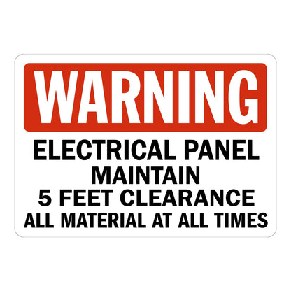 OSHA Warning: Electrical Panel Maintain 5 Feet Clearance Sign Sticker with red header and bold black text, enforcing required clearance around electrical panels at all times.