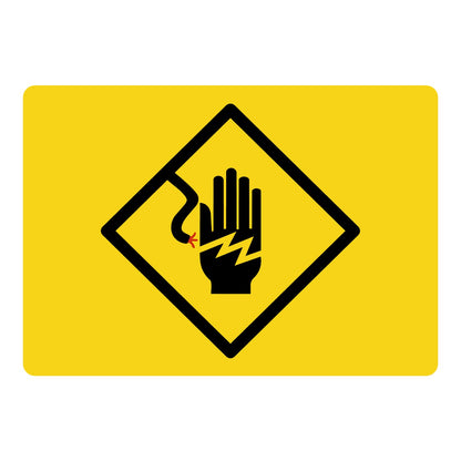 Warning: Electrical Hand Shock Symbol sign stickers featuring bold black diamond outline on yellow background with shock hazard hand icon clearly shown