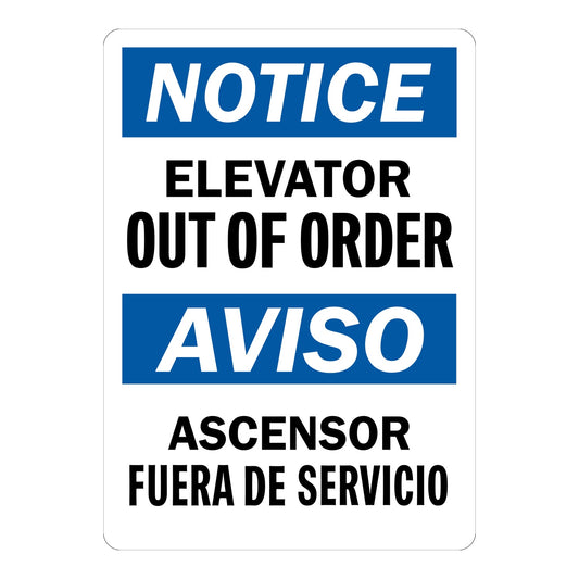 Bilingual OSHA Notice: Elevator Out Of Order / Ascensor Fuera De Servicio