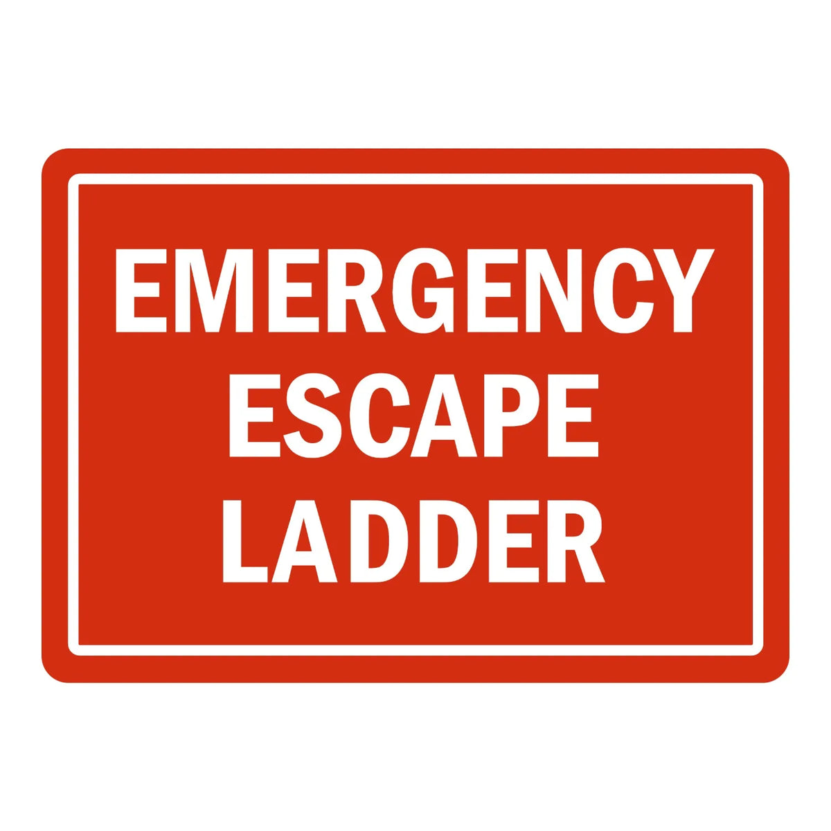 Warning: Emergency Escape Ladder Sign Stickers with bold white text on solid red background and white border for identifying escape equipment.