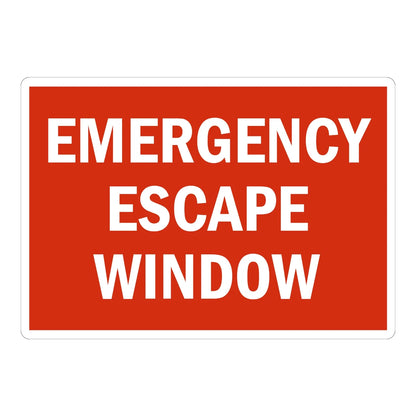 Warning: Emergency Escape Window Sign Stickers with bold white text on solid red background for marking window-based emergency exits.