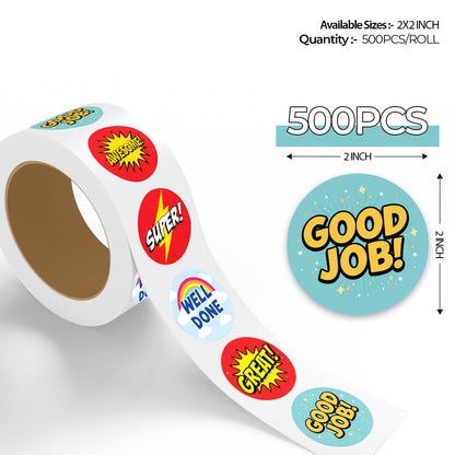 Roll of colorful Encouraging Sticker – Comic Reward Design stickers in 500 pcs