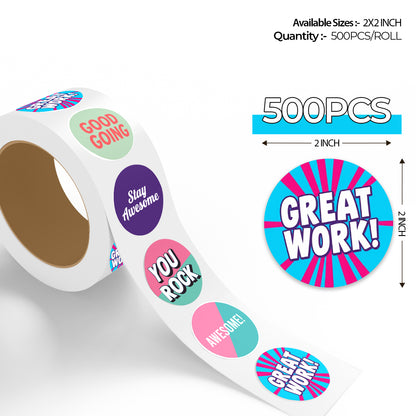 Roll of colorful Encouraging Sticker – Pop Art Design with text on a white background