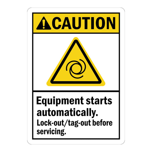 ANSI Caution: Equipment Starts Automatically. Lockout/Tagout Before Servicing.