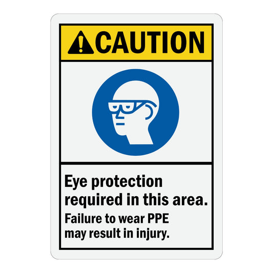ANSI Caution: Eye Protection Required in This Area, Failure to Wear PPE May Result in Injury