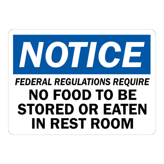 Notice: Federal Regulations Require No Food to Be Stored or Eaten in Rest Room