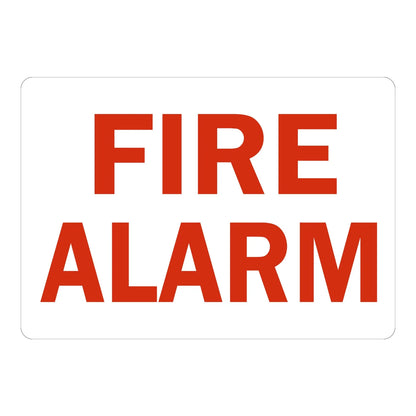 Warning: Fire Alarm sign sticker with bold red text on white, ideal for fire safety identification on commercial, industrial, and residential buildings.