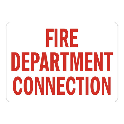 Warning: Fire Department Connection sign sticker with bold red text on white, ideal for fire safety identification on commercial and industrial buildings.