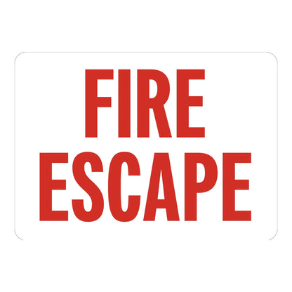 Fire Escape (Red Text on White) Sign Sticker – white sign with bold red text labeling the fire escape