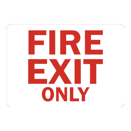 Fire Exit Only (Red Text on White)