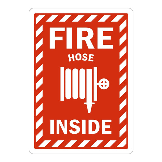 Warning: Fire Hose Inside (With Fire Hose Symbol And Striped Border)