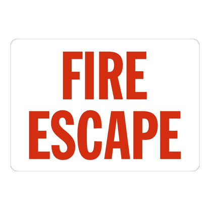 Warning: Fire Escape (Red on White) Sign Stickers with bold red block letters on white background for marking emergency exit routes.