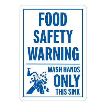 Food Safety Warning: Wash Hands Only This Sink Sign Stickers with blue bold text, a handwashing faucet graphic and a blue border on a plain white background