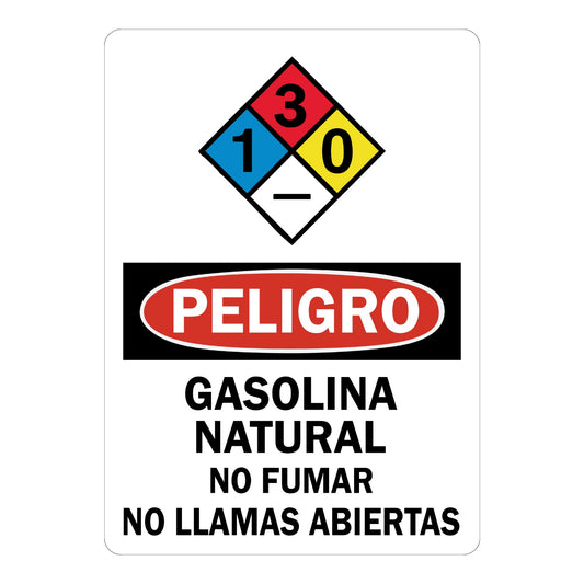 Spanish OSHA Danger: Gasolina Natural (With NFPA Symbol)