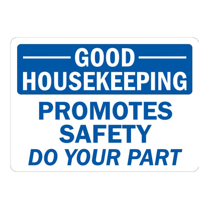 Good Housekeeping Promotes Safety Do Your Part Sign Stickers with a white GOOD HOUSEKEEPING header on a blue band and bold blue text on a plain white background