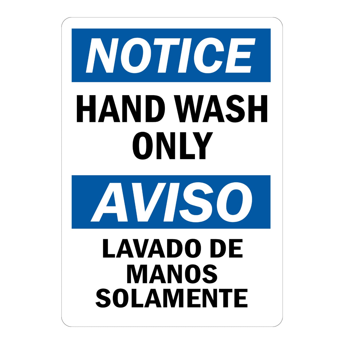 Bilingual Notice: Hand Wash Only, Lavado De Manos Solamente