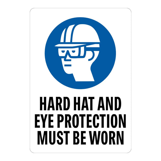Warning: Construction Symbol Hard Hat and Eye Protection Must Be Worn