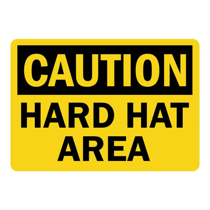 OSHA Caution: Hard Hat Area Sign Sticker with bold black text on a yellow background, ideal for marking overhead hazard zones at construction and industrial sites