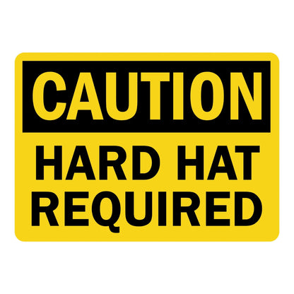 OSHA Caution: Hard Hat Required Sign Sticker with bold black text on a yellow background, ideal for marking construction and industrial jobsite entrance points